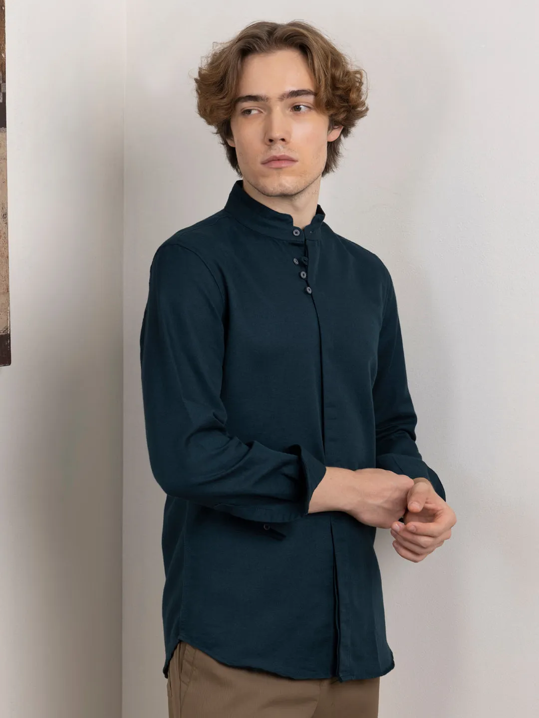 Teal Chinese Collar Shirt