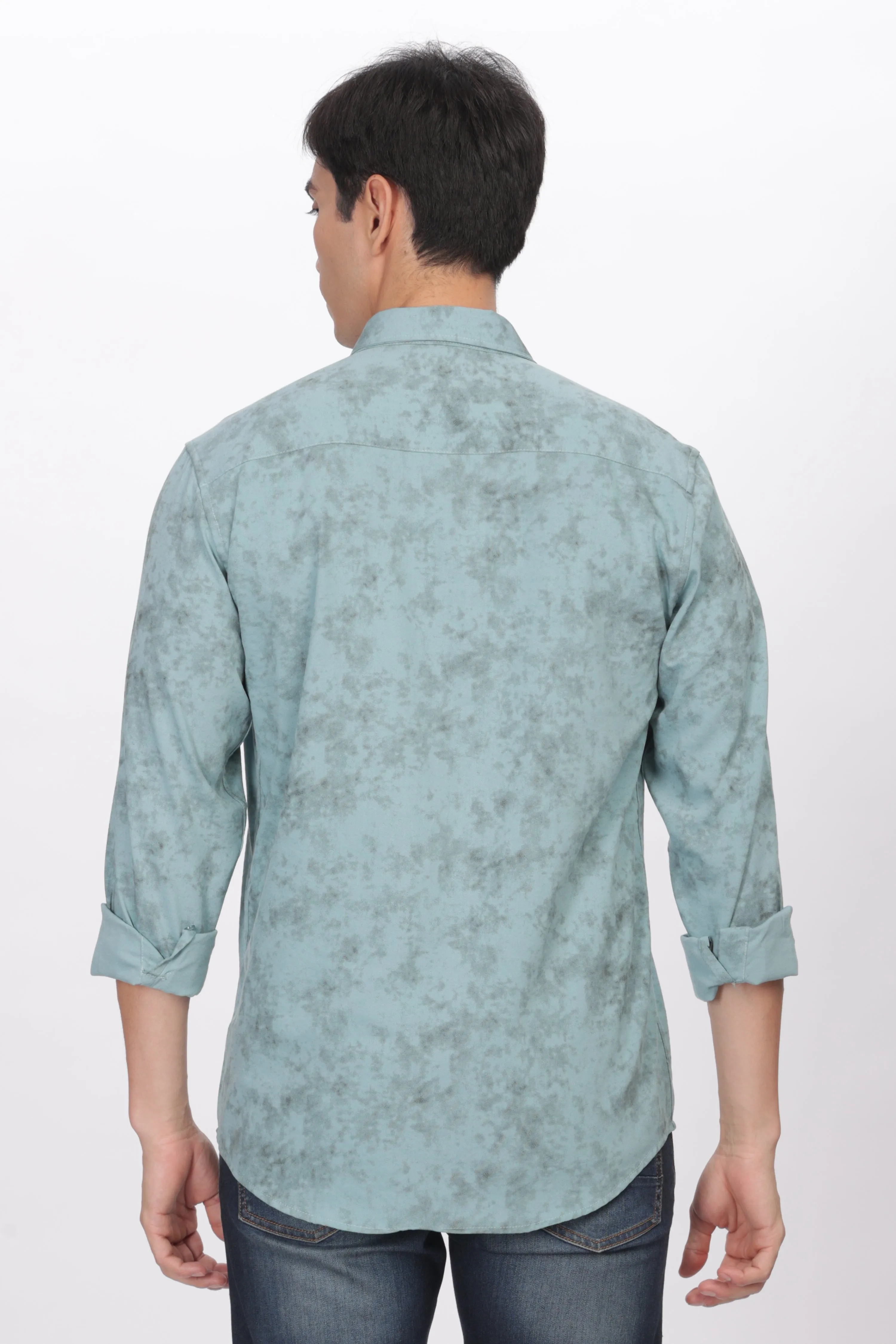 Teal Slim Fit Self Design Casual Shirt