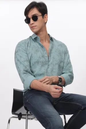 Teal Slim Fit Self Design Casual Shirt