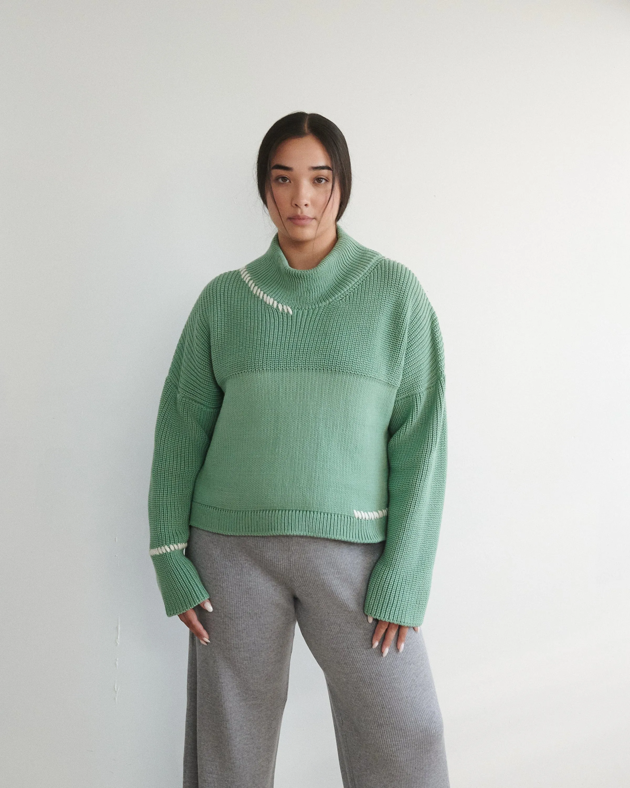 Šturmai: Sage Green Merino Wool Turtleneck