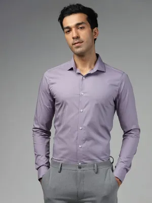 WES Formals Solid Ultra-Slim Fit Lavender Cotton Blend Shirt