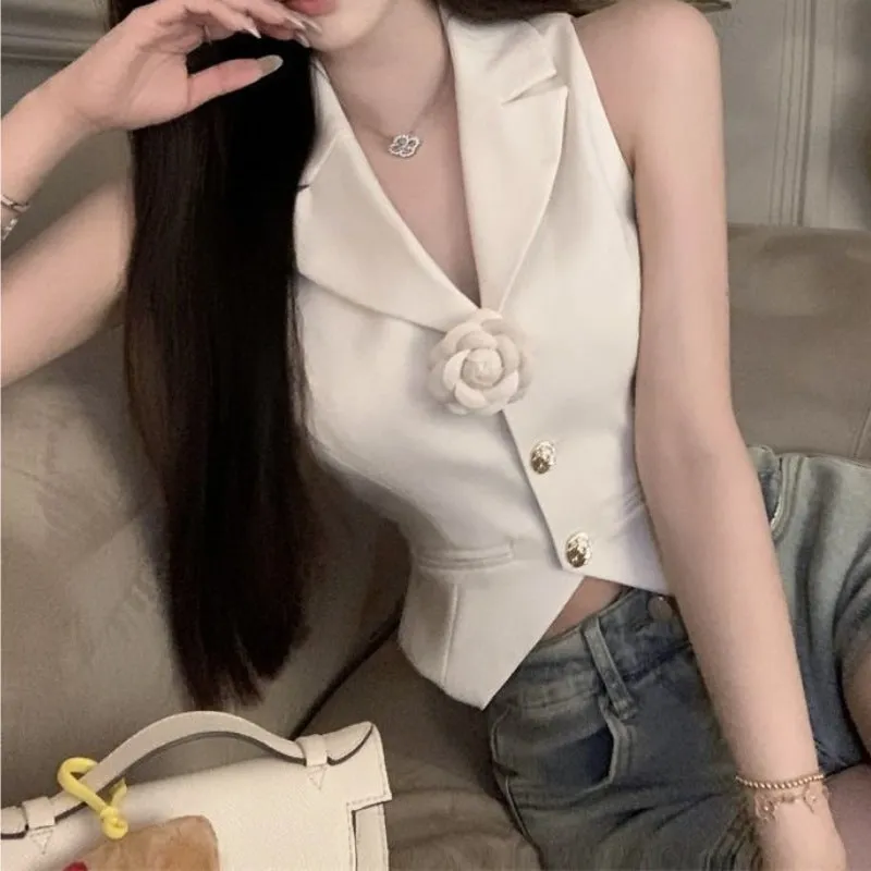 White Sleeveless Button Front Blouse