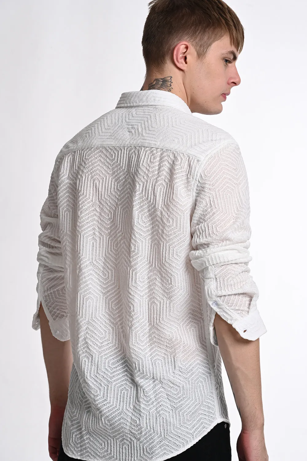 White Textured Regular Fit Shirt