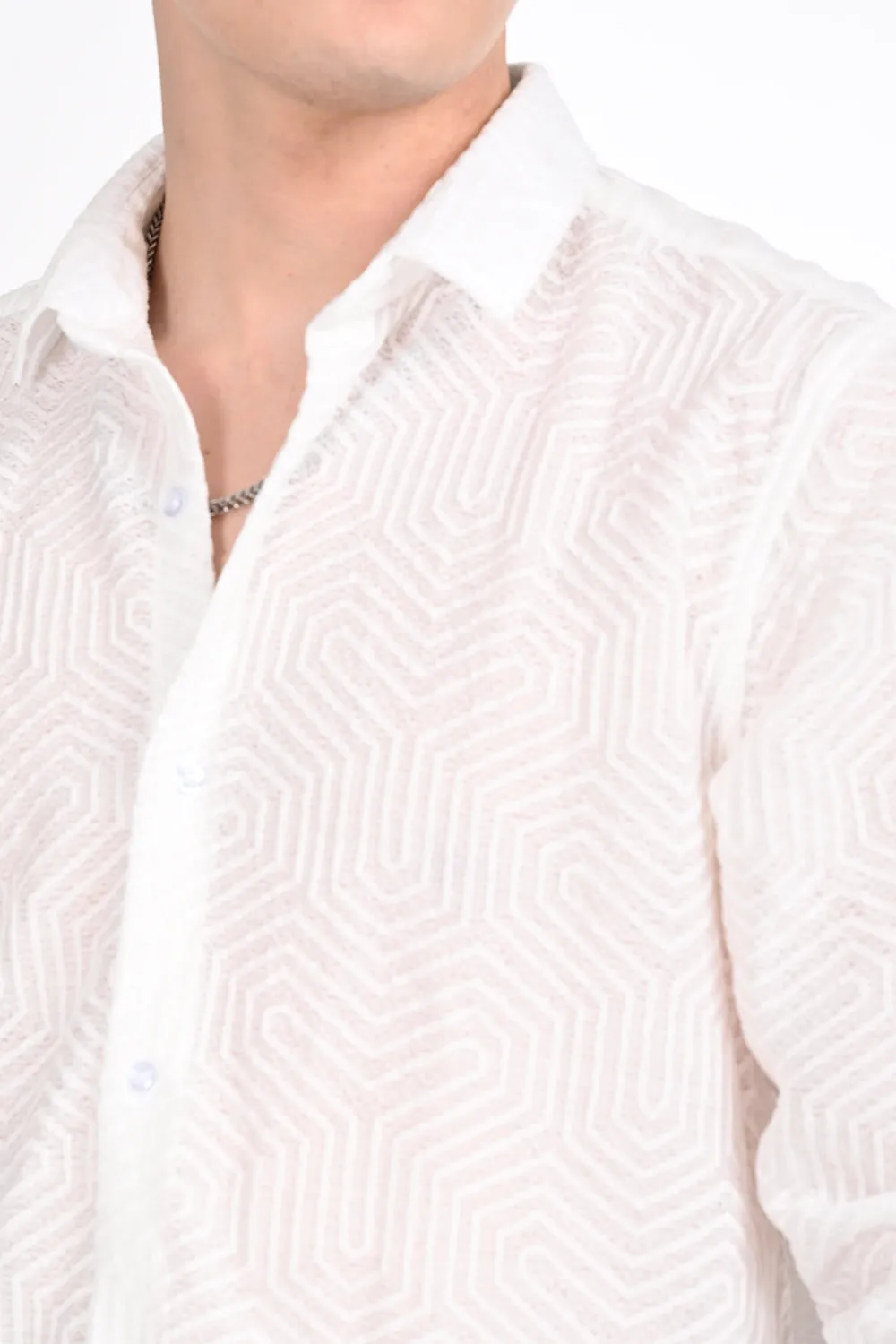 White Textured Regular Fit Shirt