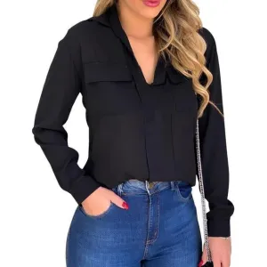 Women Blouse, Chiffon Blouse With Pockets, Plus Size