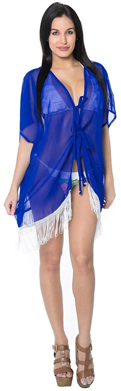 Women's Tops Kimono Cardigan Beach Swim Cover up Chiffon Solid