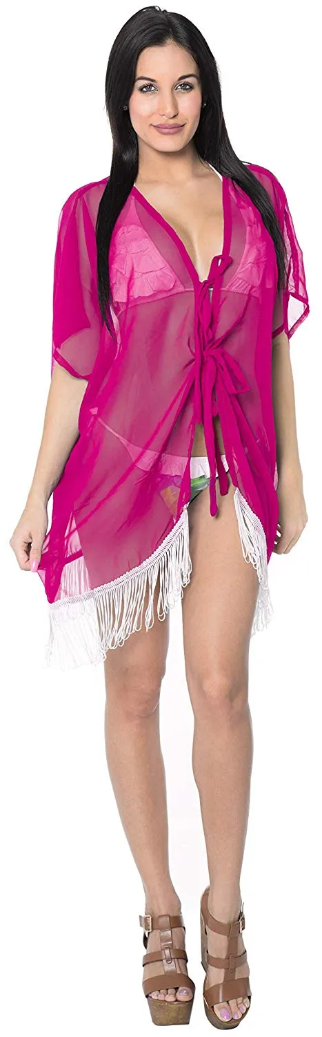 Women's Tops Kimono Cardigan Beach Swim Cover up Chiffon Solid