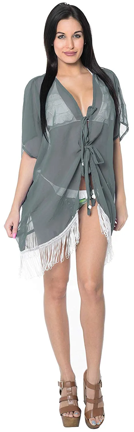 Women's Tops Kimono Cardigan Beach Swim Cover up Chiffon Solid