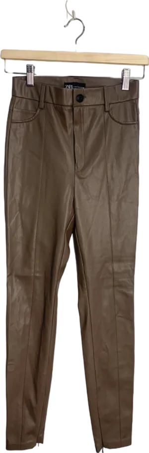 Zara Brown Leather-Look Skinny Trousers XS