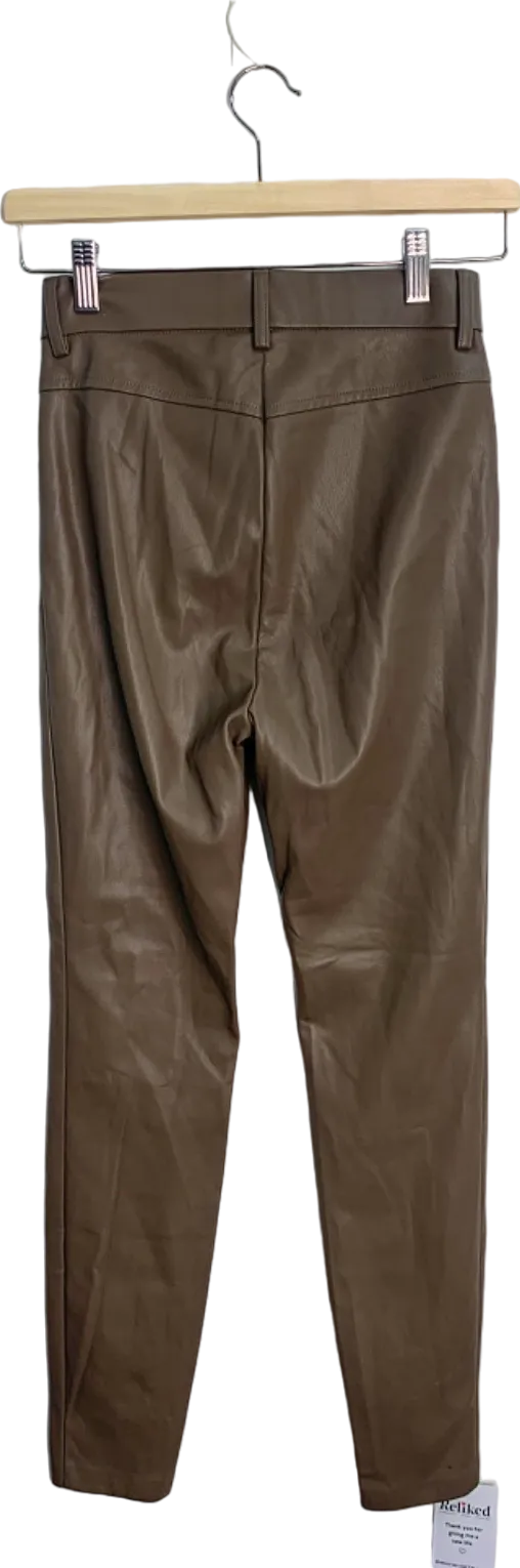 Zara Brown Leather-Look Skinny Trousers XS