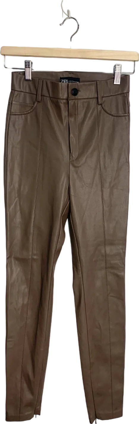 Zara Brown Leather-Look Skinny Trousers XS